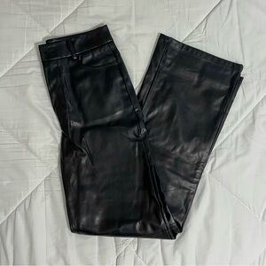 High Waisted Straight Leg Black Faux Leather Pants